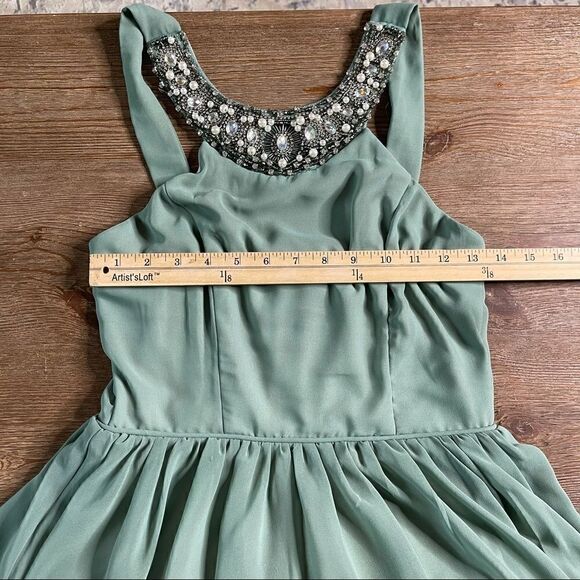 City Studio Seafoam Jewel Neckline Pleated 50’s Vibe Dress Size 5 NWT - Picture 13 of 16